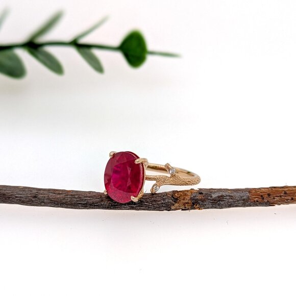 4cts Madagascar Ruby Ring in Solid 14K gold with Natural Diamond Accents - Picture 5 of 7